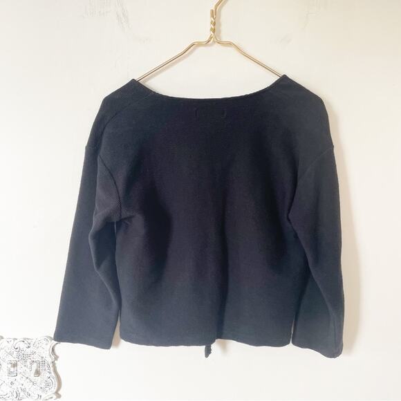 Madewell Texture & Thread Black Tie Front Cropped Top M - Picture 4 of 6